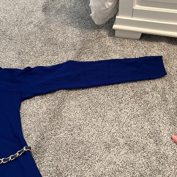 INC dark blue chic turtleneck sweater dress with gold chain belt size medium - Picture 4 of 5